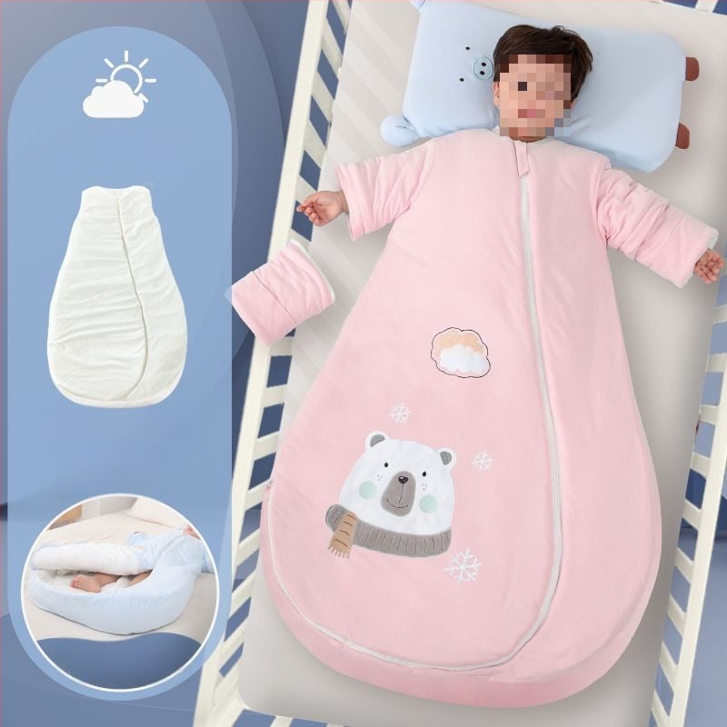 Bébi hálózsák – 100% pamut, vastag ősz/tél, levehető bélés, négy évszakos kialakítás, kasmír töltet, anti-kick quilt