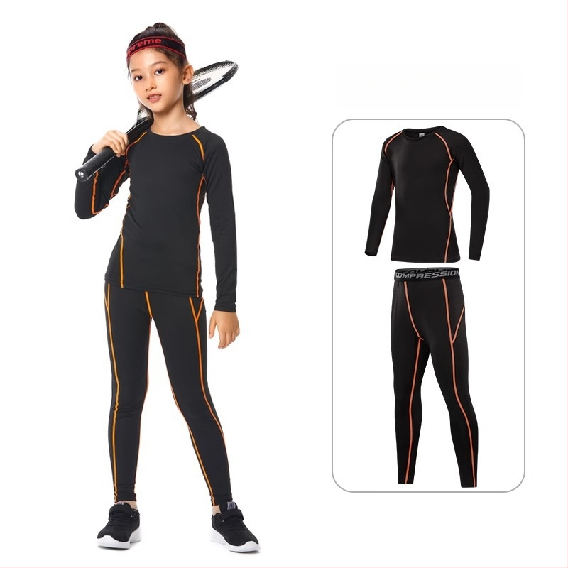 Vaikų sportinis bodžio komplektas – greitai džiūstantis, kvėpuojantis, ilgomis rankovėmis, apvalus kaklo iškirpimas, spandekso audinys su pieno šilko pamušalu