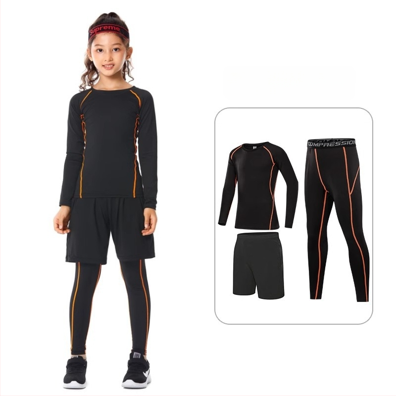 Vaikų sportinis bodžio komplektas – greitai džiūstantis, kvėpuojantis, ilgomis rankovėmis, apvalus kaklo iškirpimas, spandekso audinys su pieno šilko pamušalu