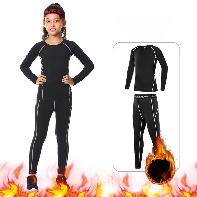 Vaikų sportinis bodžio komplektas – greitai džiūstantis, kvėpuojantis, ilgomis rankovėmis, apvalus kaklo iškirpimas, spandekso audinys su pieno šilko pamušalu