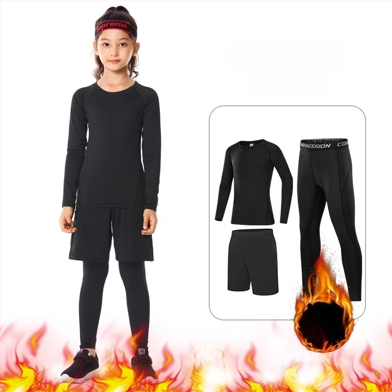 Vaikų sportinis bodžio komplektas – greitai džiūstantis, kvėpuojantis, ilgomis rankovėmis, apvalus kaklo iškirpimas, spandekso audinys su pieno šilko pamušalu