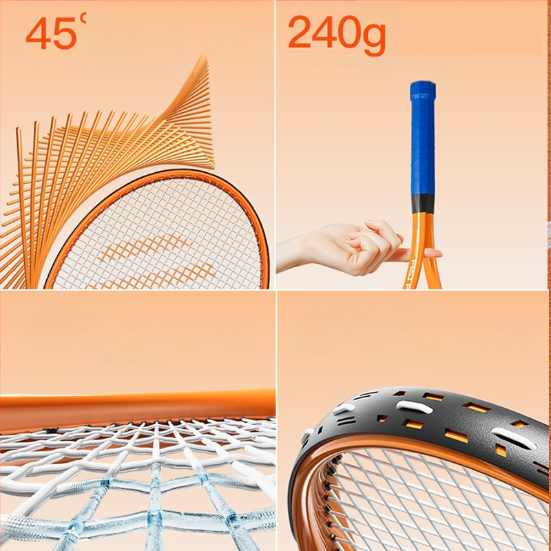 FED teniso raketė su aliuminio lydinio rėmu, nailono stygos, tiesus smūgis, svoris 95–100 g, rankenos G2