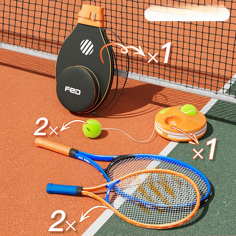 FED teniso raketė su aliuminio lydinio rėmu, nailono stygos, tiesus smūgis, svoris 95–100 g, rankenos G2