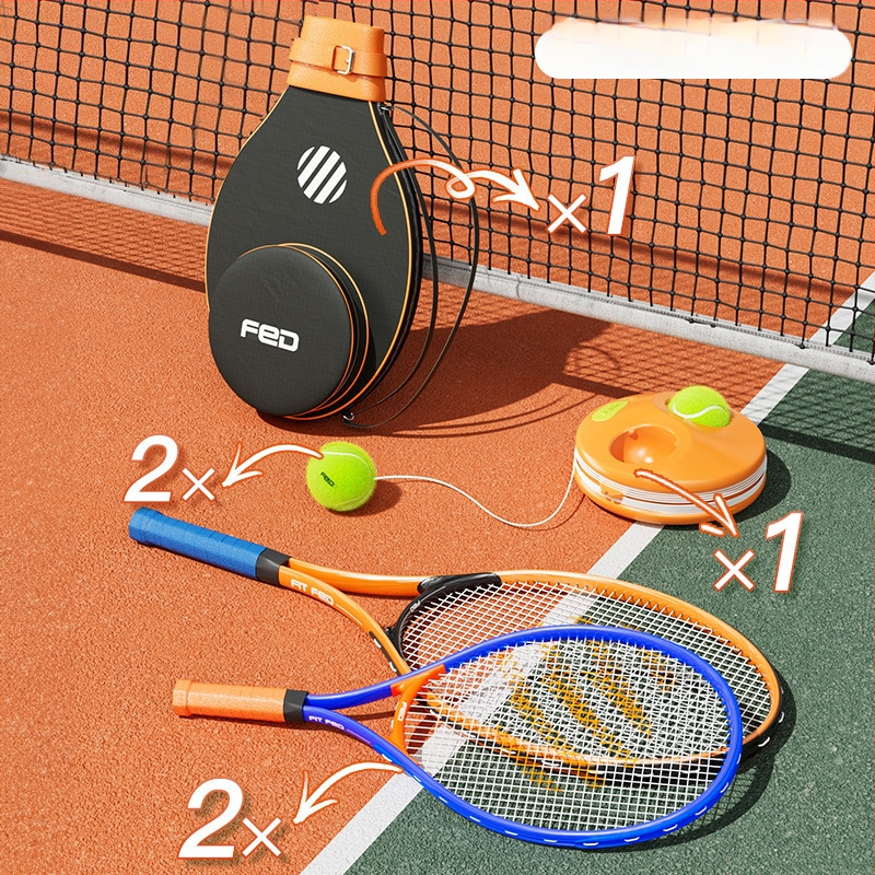 FED teniso raketė su aliuminio lydinio rėmu, nailono stygos, tiesus smūgis, svoris 95–100 g, rankenos G2