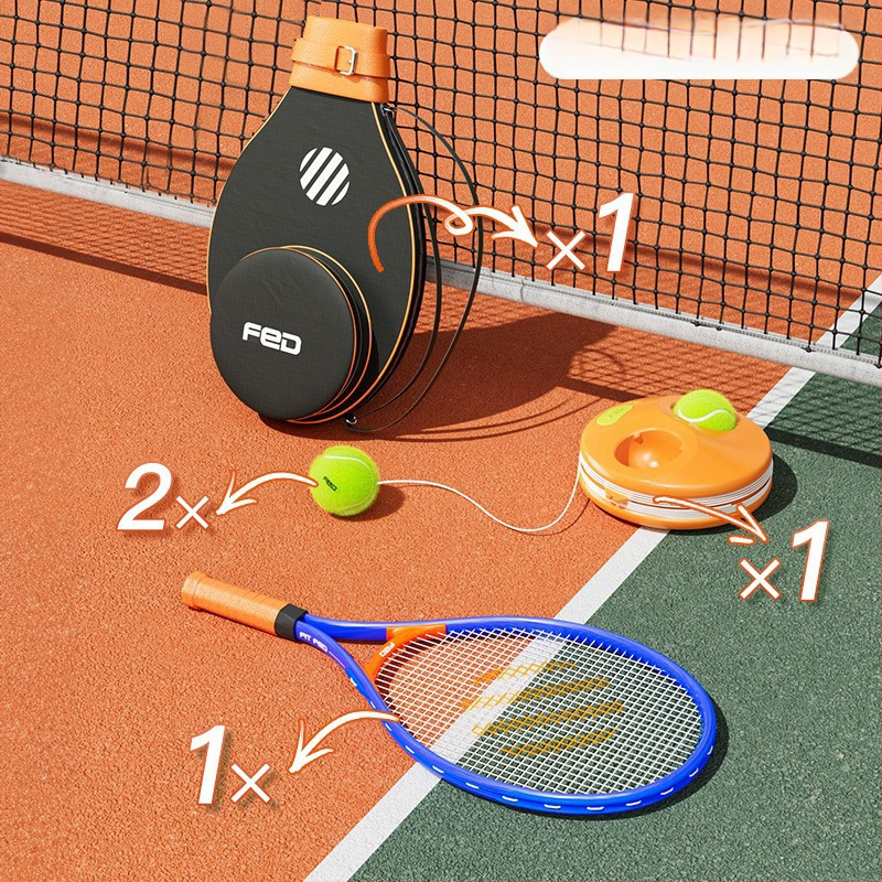 FED teniso raketė su aliuminio lydinio rėmu, nailono stygos, tiesus smūgis, svoris 95–100 g, rankenos G2