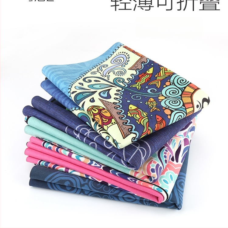 Йога мат, флорален модел, 1,5 мм дебелина, противохлъзгаща, сгъваема