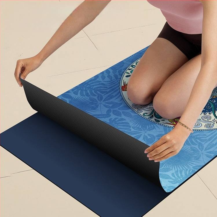 Йога мат, флорален модел, 1,5 мм дебелина, противохлъзгаща, сгъваема