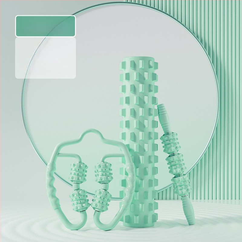 Sanfan jogos masažo rinkinys — putplasčio volelis EVA+PVC, spygliuota masažo lazdelė, fascijos kamuolys