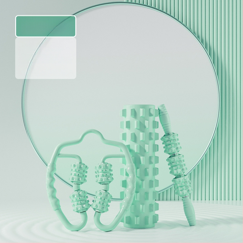 Sanfan jogos masažo rinkinys — putplasčio volelis EVA+PVC, spygliuota masažo lazdelė, fascijos kamuolys