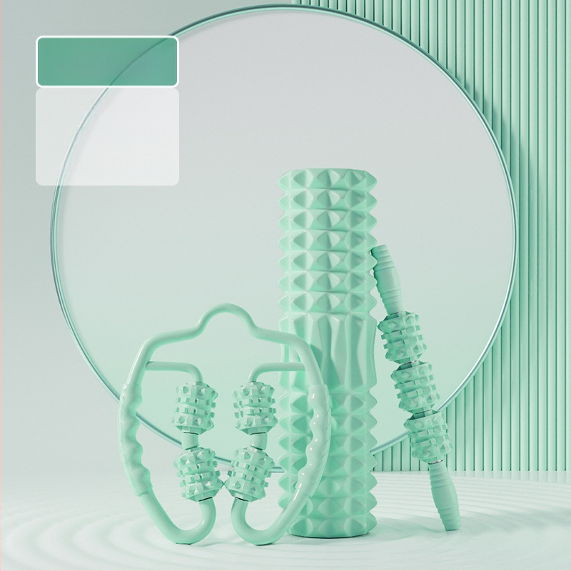 Sanfan jogos masažo rinkinys — putplasčio volelis EVA+PVC, spygliuota masažo lazdelė, fascijos kamuolys