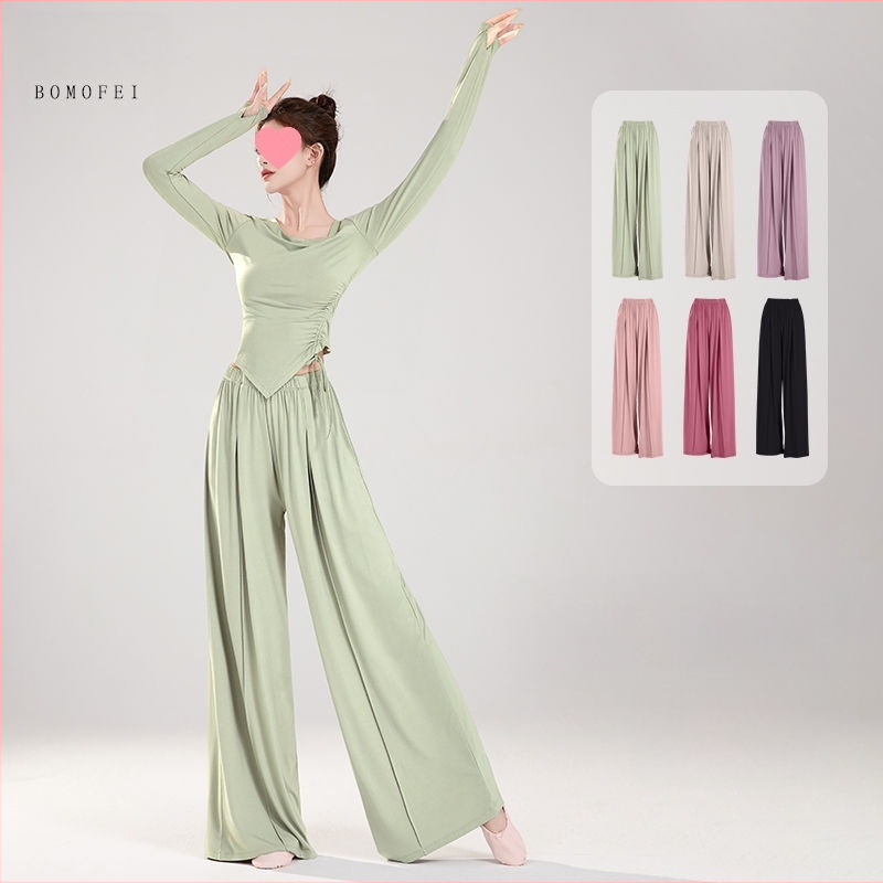 Moteriškos poliesterinės šokių kelnės su plačiomis kojomis, liaudies šokių stiliui, 2025 m. pavasaris