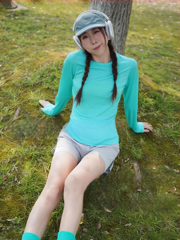 Grey Shell Merino Wool Quick-Dry Μακριά Μανίκια T‑Shirt Γυναικών – Διαπνοή, Αθλητικό Για Πεζοπορία και Τρέξιμο