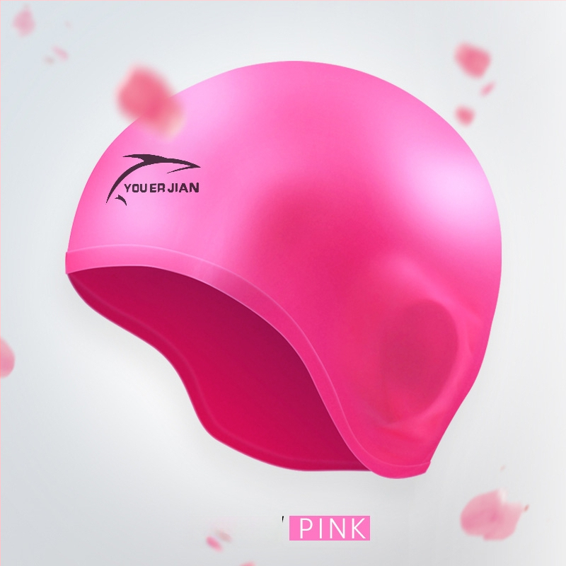 Silikona peldēšanas cepure, brīvi pieguļoša, universāla pieaugušajiem, piemērota gariem matiem, ausu aizsardzība