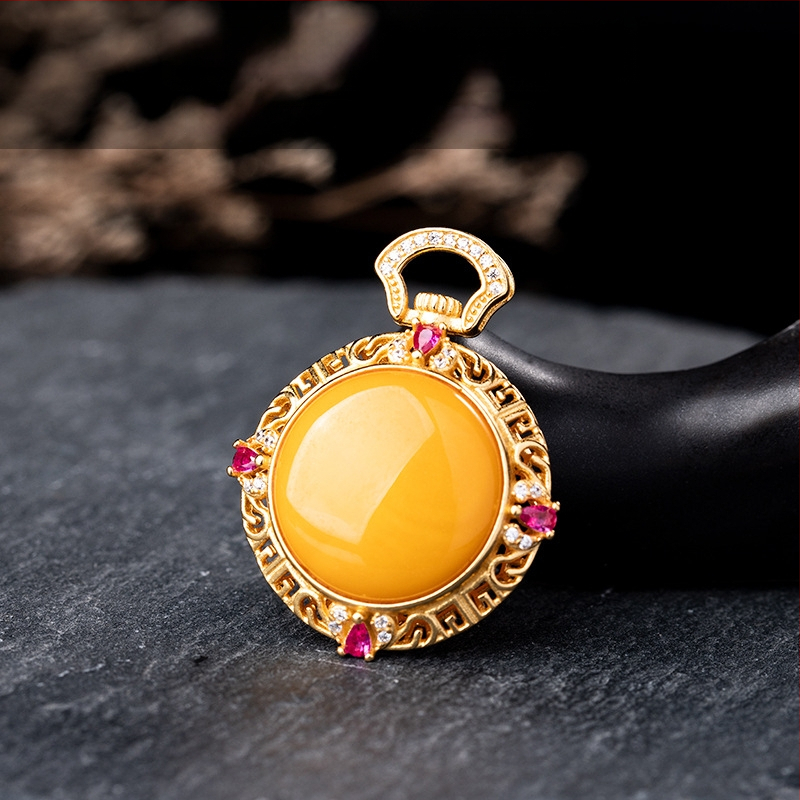 Vėrinys su gintaro pakabuku, geometrinis dizainas, S925 sidabro įdėklas, Xingyu Jewelry, lengvas prabangos stilius