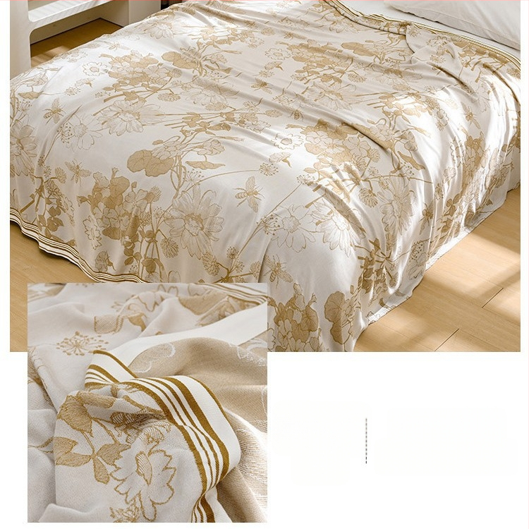 Bambuszrostból készült takaró – hűs Ice Silk érzet, egész évben használható, virágos minta, modern minimalist stílus, súly 800-999 g