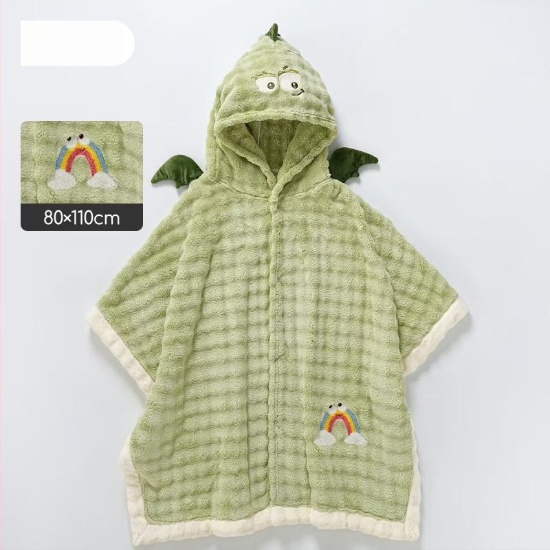 Vaikų nešiojamas vonios chalatas iš coral fleece, sugeria vandenį ir greitai džiūsta, audinio svoris 100–120 g/m², tinkamas plaukiojimui ir maudynėms