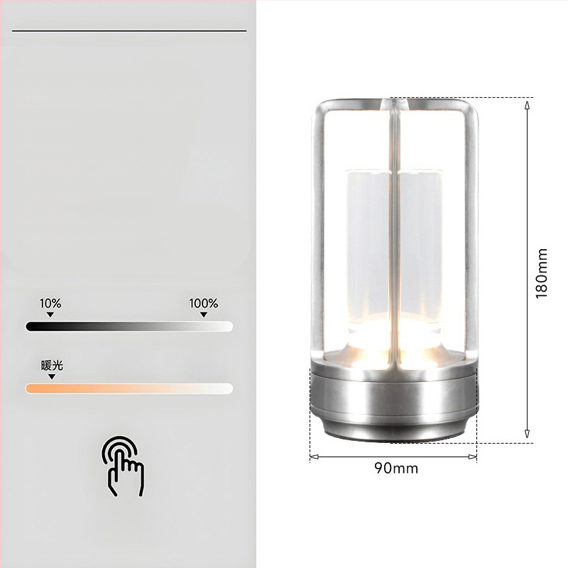 Stalo lempa su kryžiaus formos krištolo dizainu, įkraunama, prisilietimo valdymas, aplinkos šviesa, metalo laikiklis