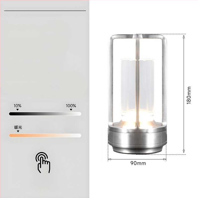 Stalo lempa su kryžiaus formos krištolo dizainu, įkraunama, prisilietimo valdymas, aplinkos šviesa, metalo laikiklis