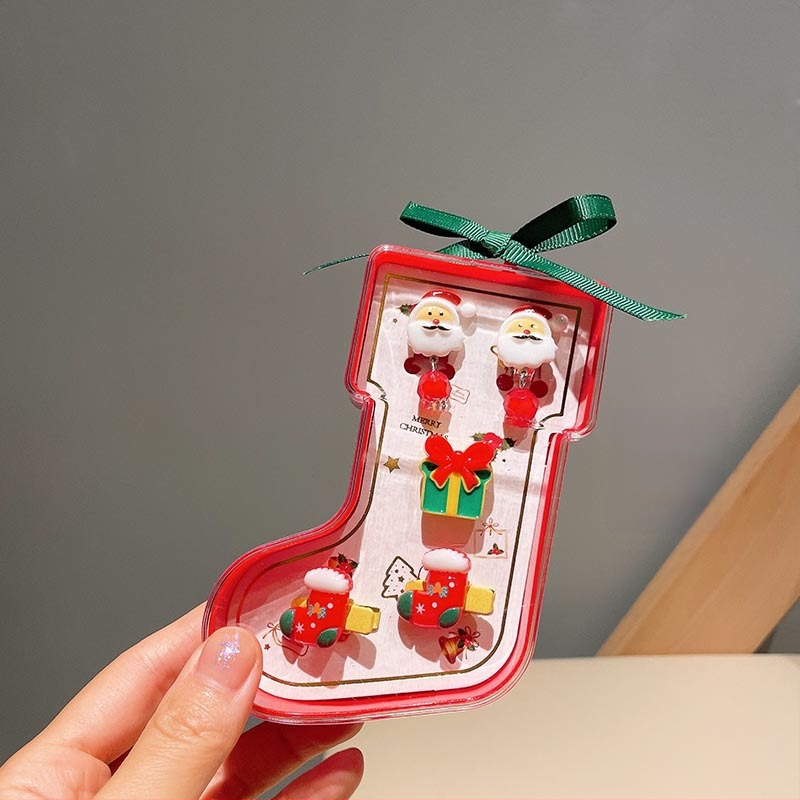 Juvelierizstrādājumu komplekts: regulējams gredzens un karikatūras Ziemassvētku vecītis auskari — Ziemassvētku dāvana bērniem