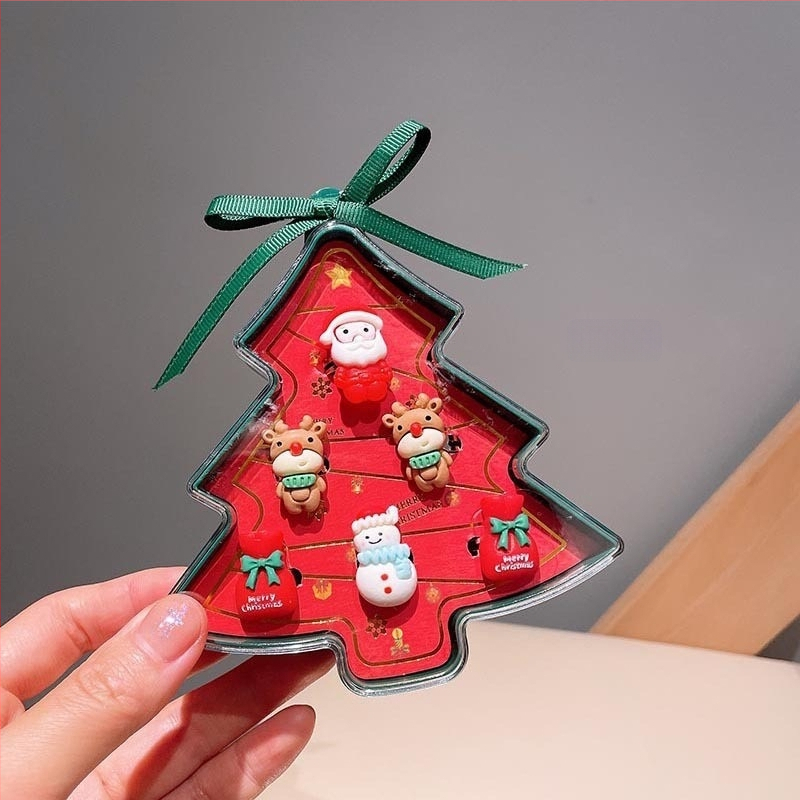 Juvelierizstrādājumu komplekts: regulējams gredzens un karikatūras Ziemassvētku vecītis auskari — Ziemassvētku dāvana bērniem