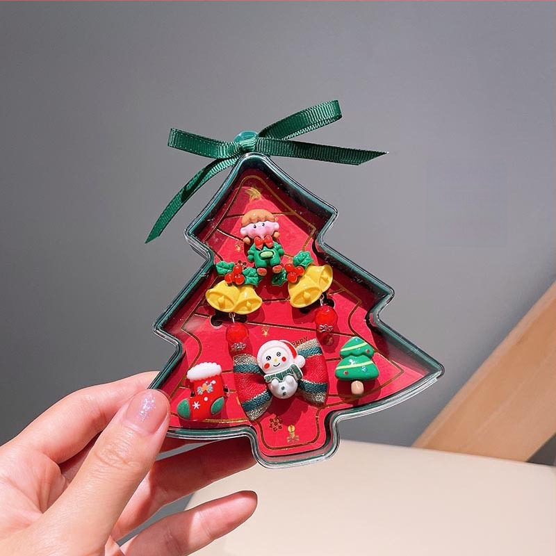 Juvelierizstrādājumu komplekts: regulējams gredzens un karikatūras Ziemassvētku vecītis auskari — Ziemassvētku dāvana bērniem