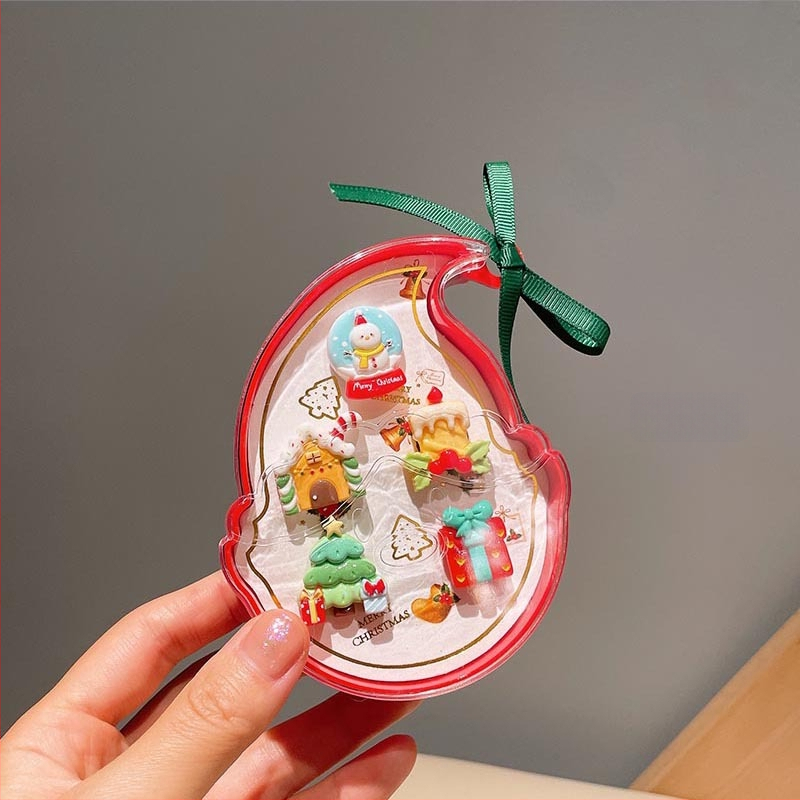 Juvelierizstrādājumu komplekts: regulējams gredzens un karikatūras Ziemassvētku vecītis auskari — Ziemassvētku dāvana bērniem