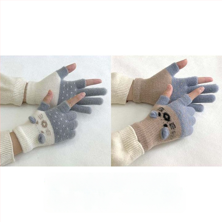 Vaikų pirštinės su veliūrine įdanga, dviejų pirštų dizainas, jautrios skaitmenų ekranams, animacinio stiliaus, rudens-žiemos sezonas