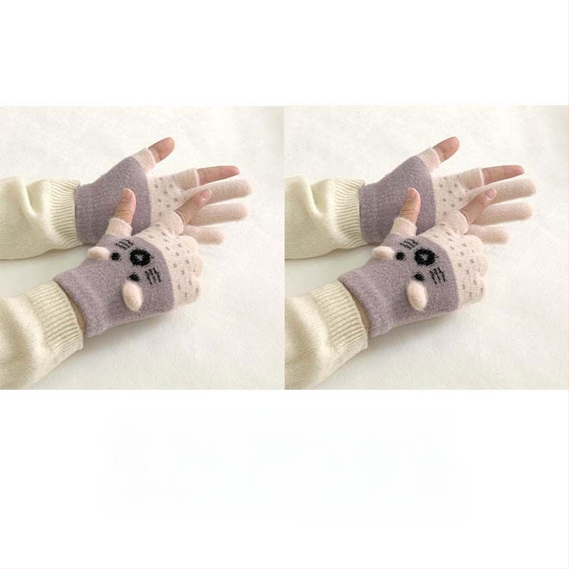 Vaikų pirštinės su veliūrine įdanga, dviejų pirštų dizainas, jautrios skaitmenų ekranams, animacinio stiliaus, rudens-žiemos sezonas