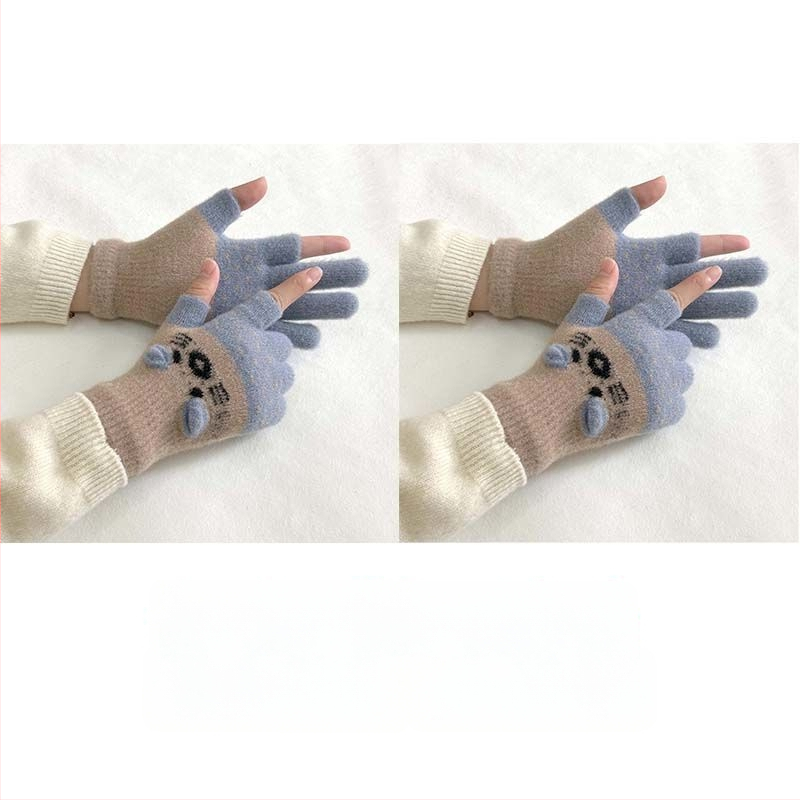 Vaikų pirštinės su veliūrine įdanga, dviejų pirštų dizainas, jautrios skaitmenų ekranams, animacinio stiliaus, rudens-žiemos sezonas