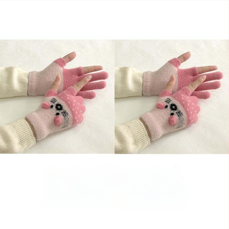 Vaikų pirštinės su veliūrine įdanga, dviejų pirštų dizainas, jautrios skaitmenų ekranams, animacinio stiliaus, rudens-žiemos sezonas