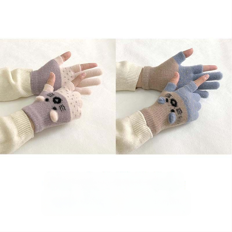 Vaikų pirštinės su veliūrine įdanga, dviejų pirštų dizainas, jautrios skaitmenų ekranams, animacinio stiliaus, rudens-žiemos sezonas