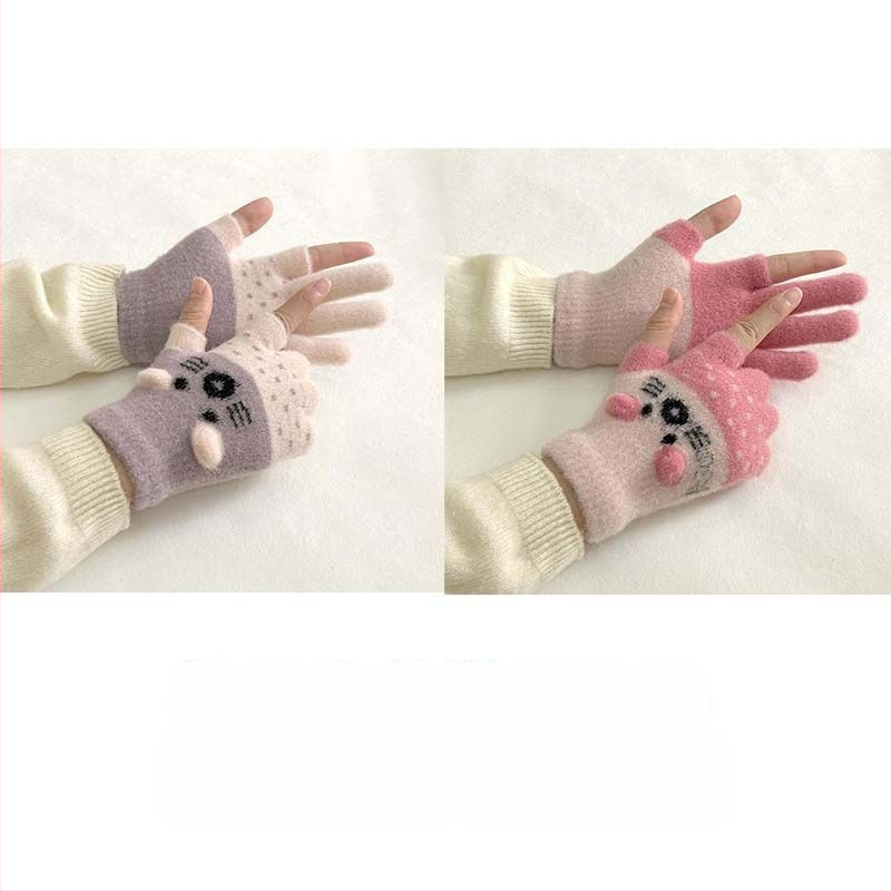 Vaikų pirštinės su veliūrine įdanga, dviejų pirštų dizainas, jautrios skaitmenų ekranams, animacinio stiliaus, rudens-žiemos sezonas