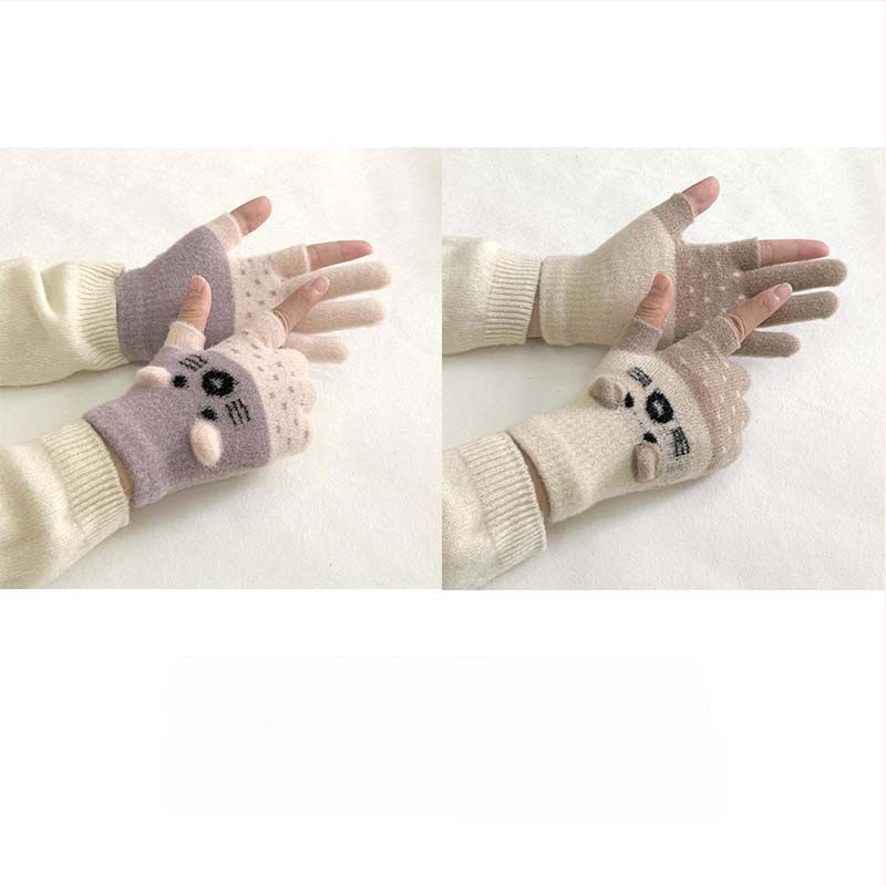 Vaikų pirštinės su veliūrine įdanga, dviejų pirštų dizainas, jautrios skaitmenų ekranams, animacinio stiliaus, rudens-žiemos sezonas