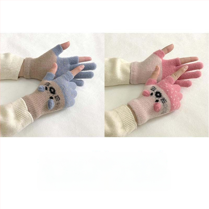 Vaikų pirštinės su veliūrine įdanga, dviejų pirštų dizainas, jautrios skaitmenų ekranams, animacinio stiliaus, rudens-žiemos sezonas
