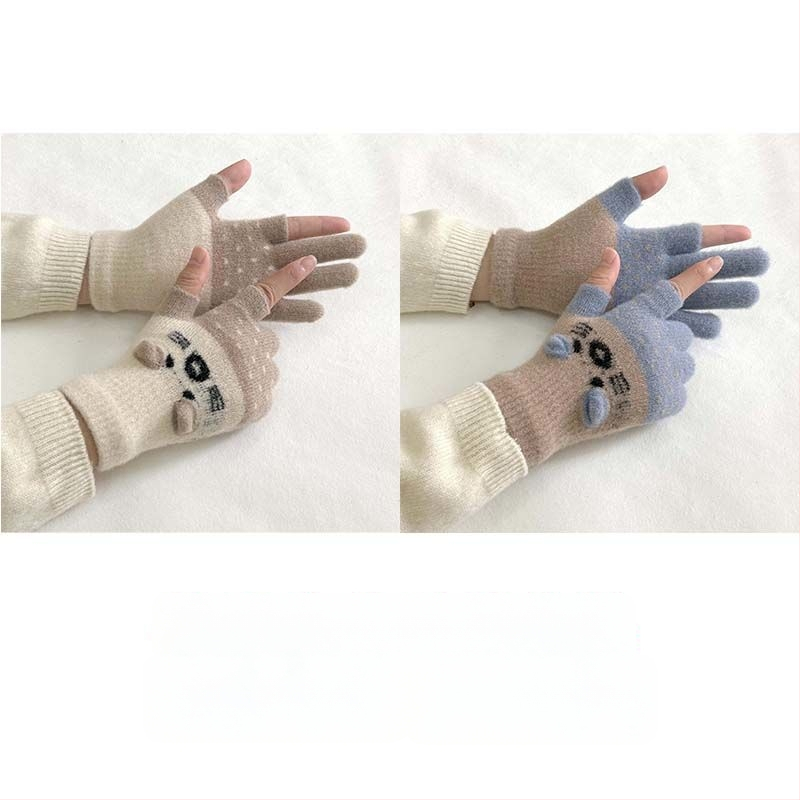 Vaikų pirštinės su veliūrine įdanga, dviejų pirštų dizainas, jautrios skaitmenų ekranams, animacinio stiliaus, rudens-žiemos sezonas