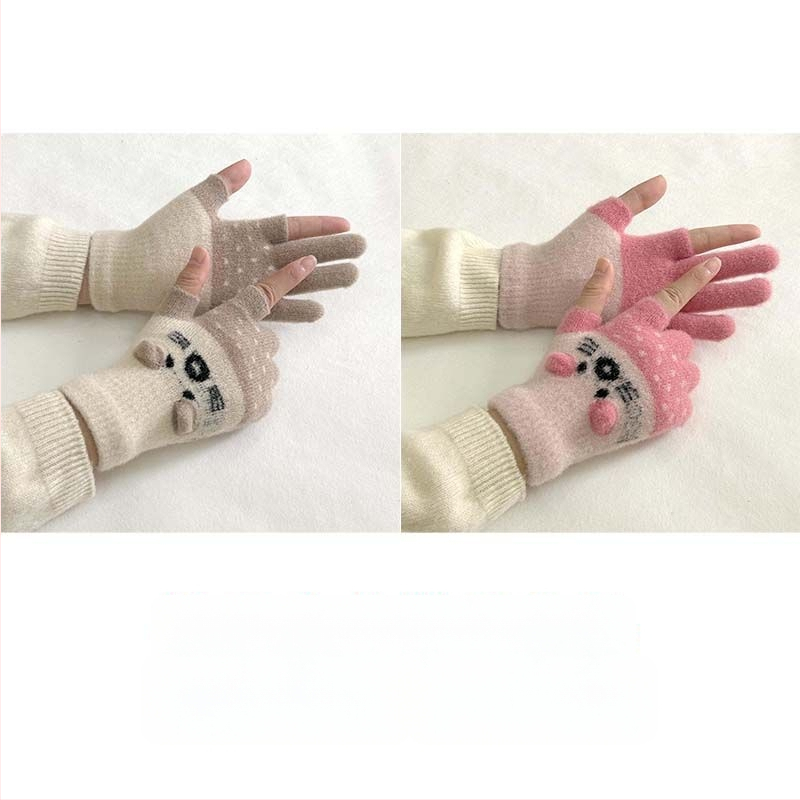 Vaikų pirštinės su veliūrine įdanga, dviejų pirštų dizainas, jautrios skaitmenų ekranams, animacinio stiliaus, rudens-žiemos sezonas