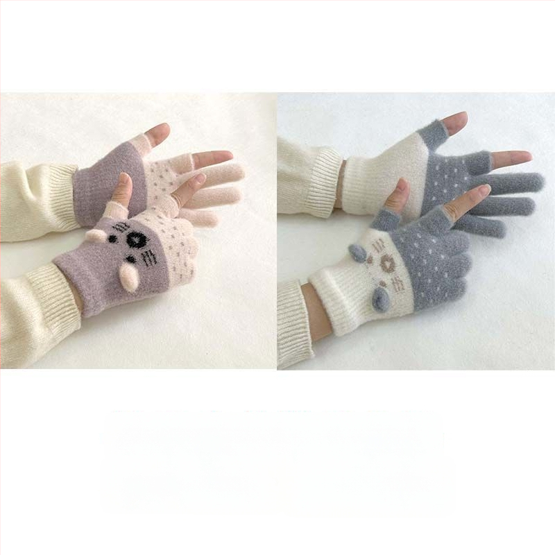 Vaikų pirštinės su veliūrine įdanga, dviejų pirštų dizainas, jautrios skaitmenų ekranams, animacinio stiliaus, rudens-žiemos sezonas