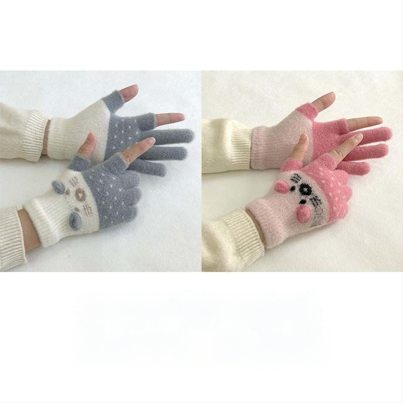 Vaikų pirštinės su veliūrine įdanga, dviejų pirštų dizainas, jautrios skaitmenų ekranams, animacinio stiliaus, rudens-žiemos sezonas