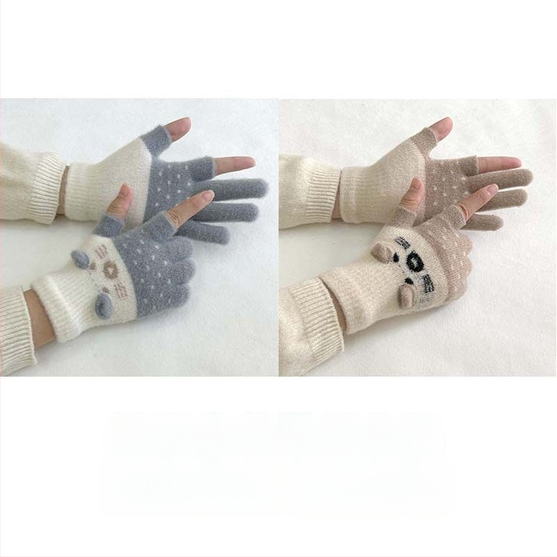 Vaikų pirštinės su veliūrine įdanga, dviejų pirštų dizainas, jautrios skaitmenų ekranams, animacinio stiliaus, rudens-žiemos sezonas
