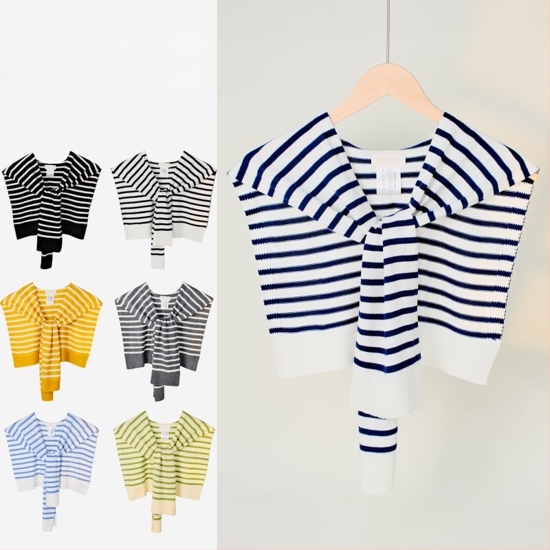 Korejski stil prugasti vuneni šal s lažnim ovratnikom za žene, slojeviti šal-vest za uredske prostore s klimatizacijom
