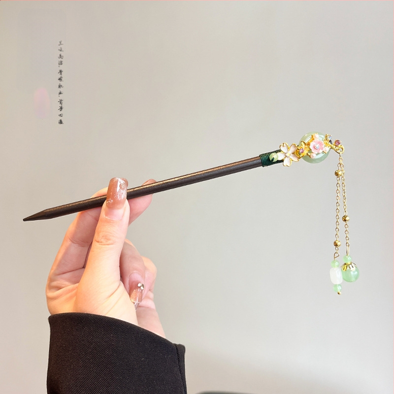 Koka matu spraudnis etniska stilā, modeļa Q1404, Yiwu Jade Jewelry