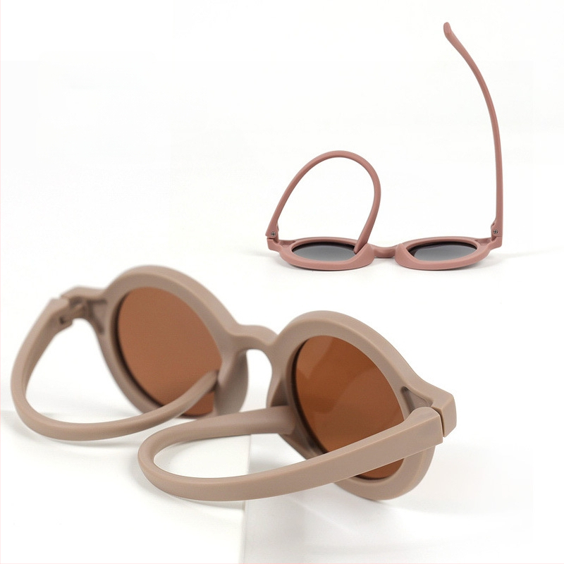 Bērnu saulesbrilles ar silikona apaļu rāmi, UV400 aizsardzība, polarizētas TAC lēcas, pilns rāmis, rāmis materiāls: TPEE