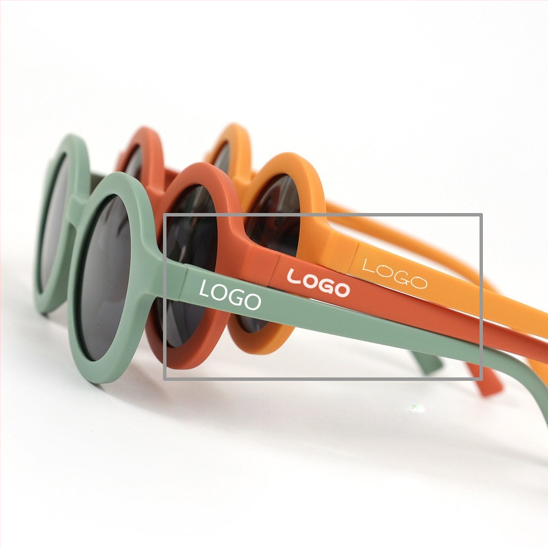 Bērnu saulesbrilles ar silikona apaļu rāmi, UV400 aizsardzība, polarizētas TAC lēcas, pilns rāmis, rāmis materiāls: TPEE