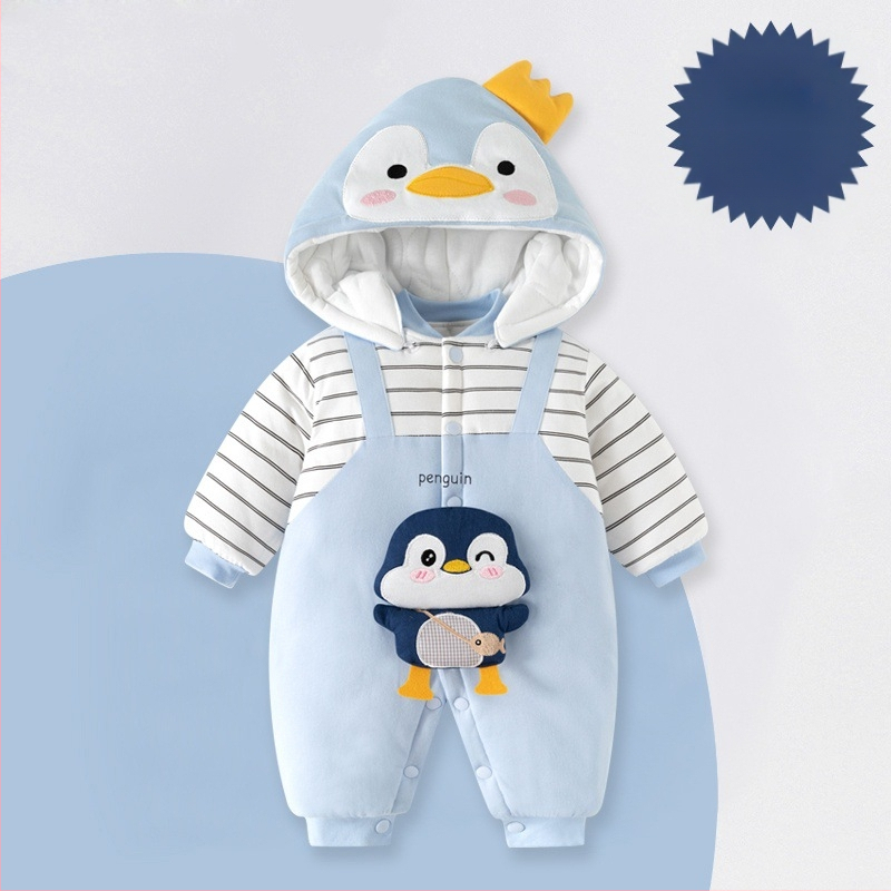 Žiemos storas kūdikio kombinezonas su nuimamu gobtuvu, ilgom rankovėm