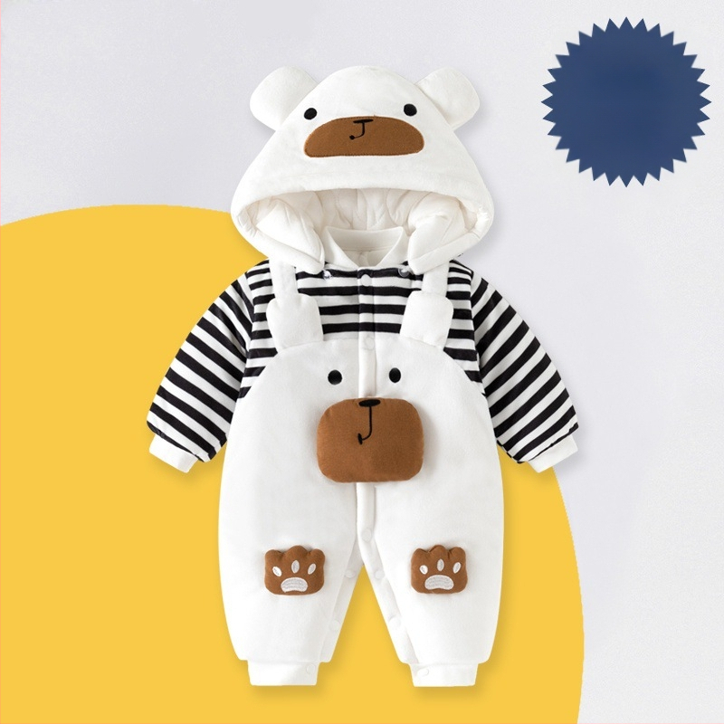 Žiemos storas kūdikio kombinezonas su nuimamu gobtuvu, ilgom rankovėm