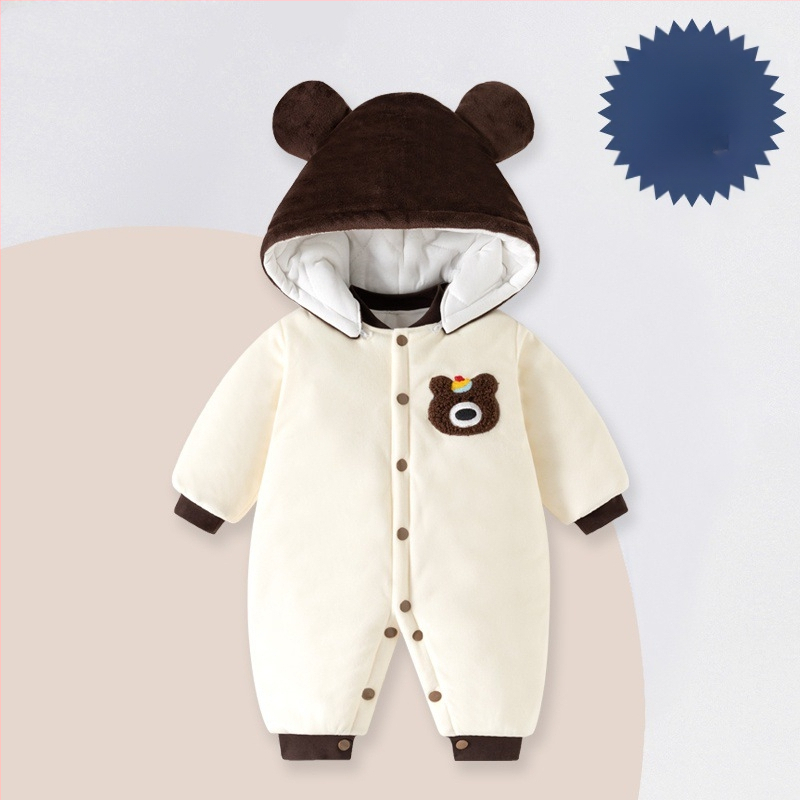 Žiemos storas kūdikio kombinezonas su nuimamu gobtuvu, ilgom rankovėm