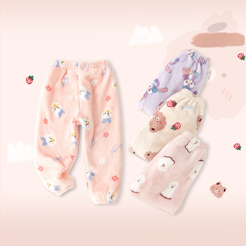 Vaikų flisinės kelnes su koralo velūru audiniu, 100% poliesteris, vidurinis juosmuo, kelnių ilgis, švelnus apdailos