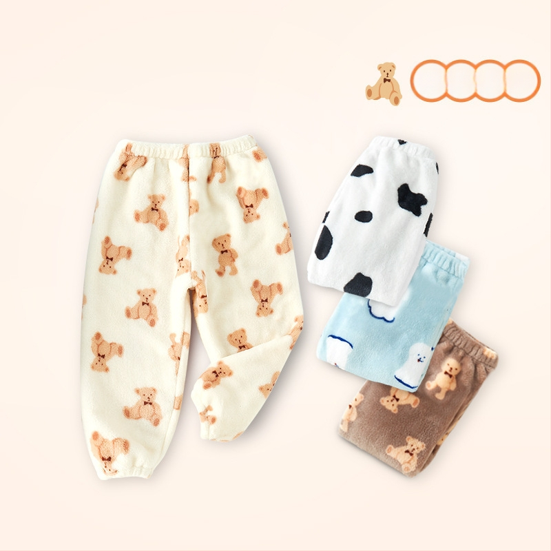 Vaikų flisinės kelnes su koralo velūru audiniu, 100% poliesteris, vidurinis juosmuo, kelnių ilgis, švelnus apdailos