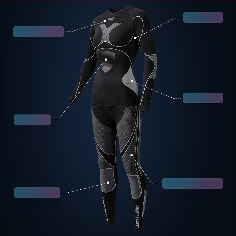 Rexchi terminis greitai džiūstantis apatinių komplektas su Lycra, dryžių raštas, unisex, kompresijos kirpimas, šiltas ir kvėpuojantis žiemai ir rudeniui