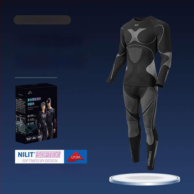 Rexchi terminis greitai džiūstantis apatinių komplektas su Lycra, dryžių raštas, unisex, kompresijos kirpimas, šiltas ir kvėpuojantis žiemai ir rudeniui